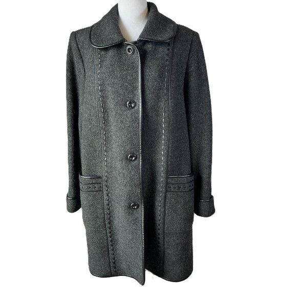 ❄️ Mona Lisa Wool-Blend Coat with Faux Leather Trim Elegance Meets Warmth 18W - Picture 1 of 9